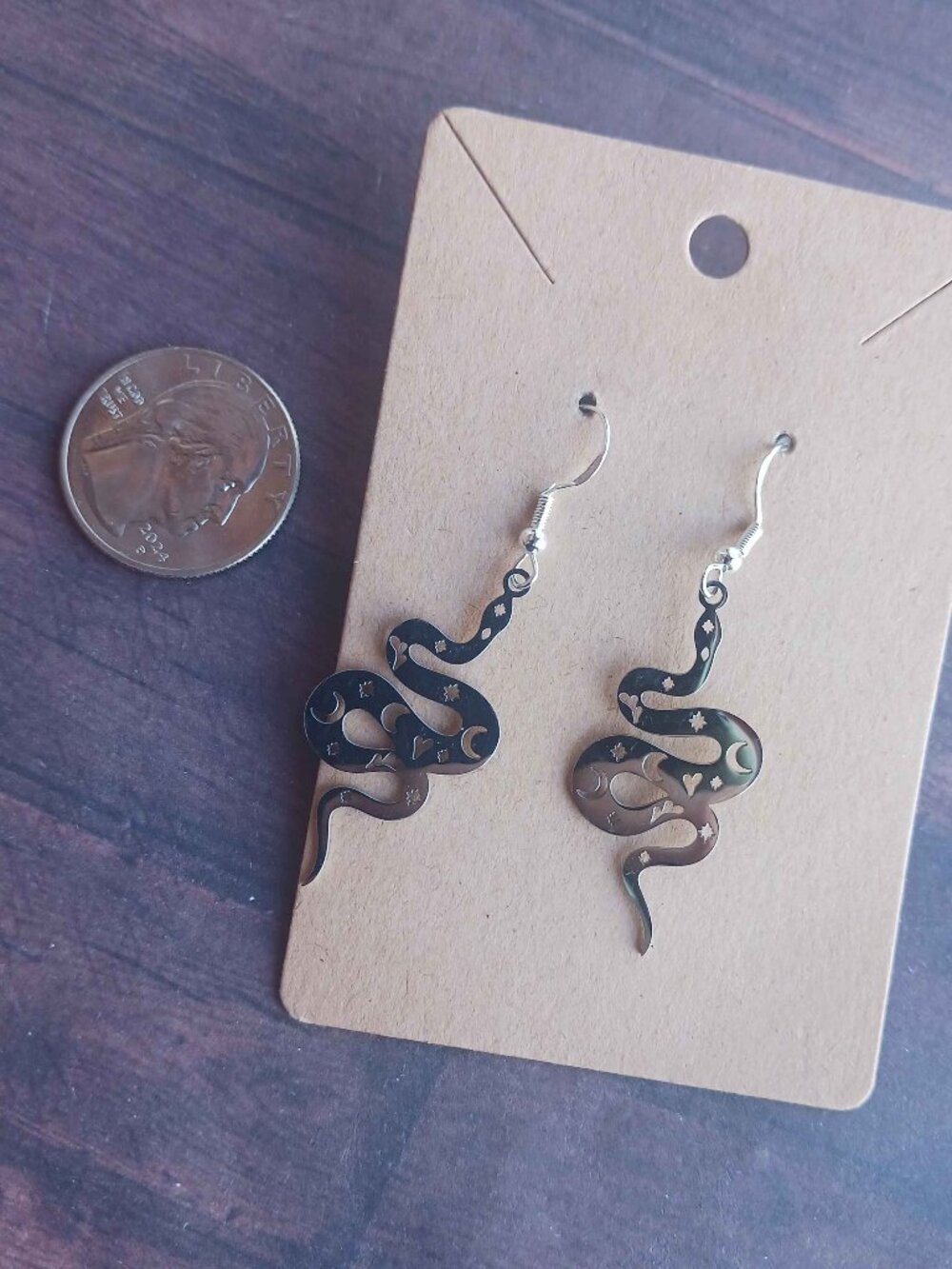 Stainless Steel Snake With Moon Earrings handmade